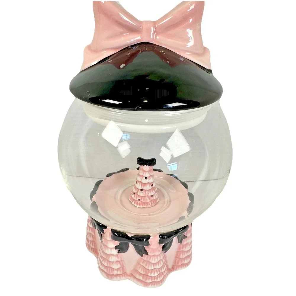Peppermint & Pine Light Up Glass Candy Jar Pink Black Bow Christmas Decor